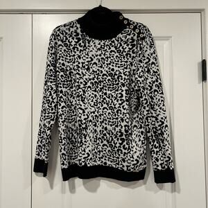 Calvin Klein Women's Crewneck Sweater Black White Animal Print Size Large‎